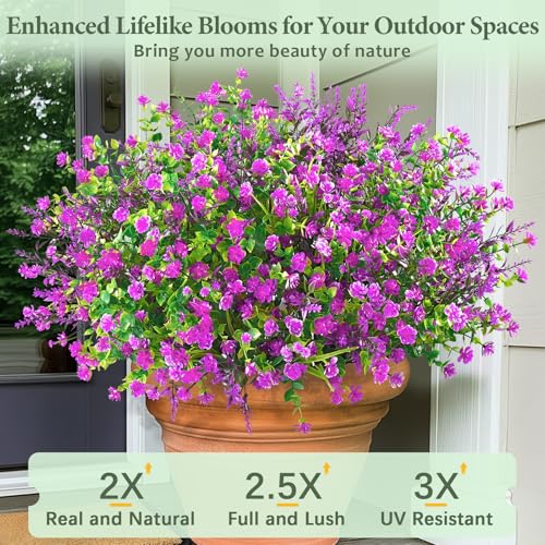 Yastouay Artificial Flowers for Outdoors UV Resistant, 9 Bundles Fuchsia Realistic Outdoor Artificial Plants & Flowers, Fake Outdoor Flowers Plants for Front Porch Window Box Garden Decoration - color: Fuchsia, size: 9 Bundles
