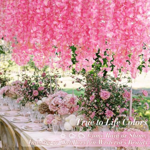 40 Pack Wisteria Hanging Flowers,Hanging Flowers,Fake Wisteria, Hanging Flowers for Decoration,Artificial Flowers,Vines for Bedroom, Wisteria for Wedding Decorations for Home Party(3.6 Ft/Pcs, Pink) - color: Pink, size: 40 Pcs