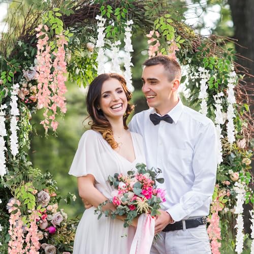 12Pcs Artificial Wisteria Hanging Flowers, 3.6Ft/Pcs White & Pink Fake Wisteria Garland for Wedding Party Home Garden Indoor Outdoor Decoration - color: White & Pink, size: 12Pcs