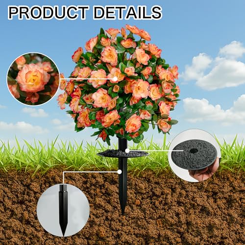 Artificial Flowers for Outdoors, Faux Outdoor Plants Fake Plants Topiary Balls Artificial Outdoor Set of 2 with Ground Spike for Home Front Porch Patio Garden Decor (Tangerine) - color: Tangerine