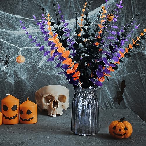 Yinder 24 Pcs Eucalyptus Flowers Artificial Stems Faux Halloween Flowers Eucalyptus Branches Stems Fake Leaf Plants for Wedding Flower Home Farmhouse Decor (Bright Color) - color: Bright Color