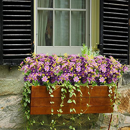 Uieke 6PCS Artificial Flowers for Outdoors UV Resistant, Fake Daisy Mums Flowers No Fade Greenery Shrubs Faux Purple Flowers for Outside Home Wedding Garden Spring Summer Décor - color: Purple, size: 6