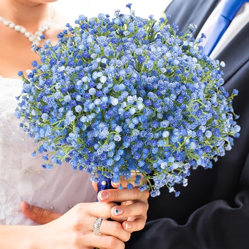 N&T NIETING Babys Breath Artificial Flowers Bulk, 24Pcs Fake Gypsophila Bouquet Flowers Real Touch Faux Babies Breath Arrangement for Wedding Floral Party Home Centerpieces Vase Decoration, Blue - color: Blue, size: 24pcs-Standard