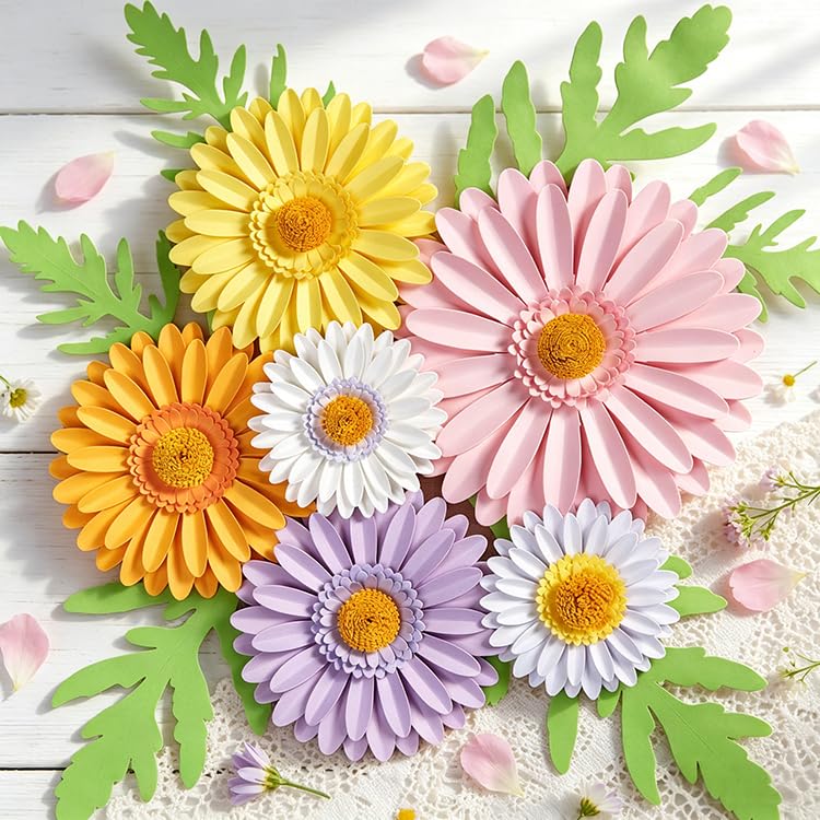 SUNBEAUTY Daisy Party Decorations, Paper Flowers, Flower Wall, Purple Yellow Flowers Wall Hanging, 1st Birthday Bridal Baby Shower Wedding Classroom Tea Party Daisy Décor 10" 7" 5" Pack of 12 - color: Purple Pink Flowers