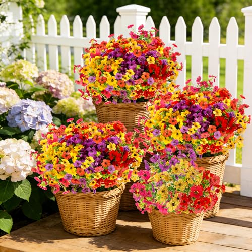 Artificial Flowers, Realistic UV Resistant Waterproof Faux Flower, No Fade Fake Flowers for Garden Porch Outside Home Decor (Multicolor) - color: Multicolor-12 Bundles