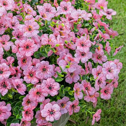 Lnoicy 20 Bundles Artificial Fake Flowers for Outdoor Faux Eucalyptus Flowers for Home Decoration,Fake Plants UV Resistant for Porch/Garden（Pink） - color: Pink