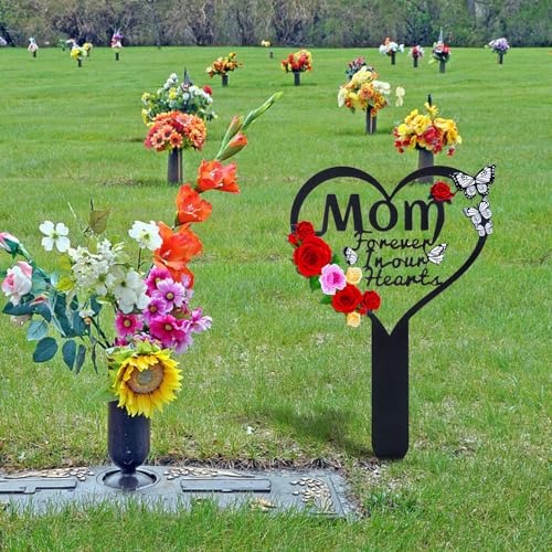 Cemetery Decorations for Grave Mom, Grave Decorations for Cemetery, Memorial Heart Graves Markers for Outdoors - style: Heart Mom-A