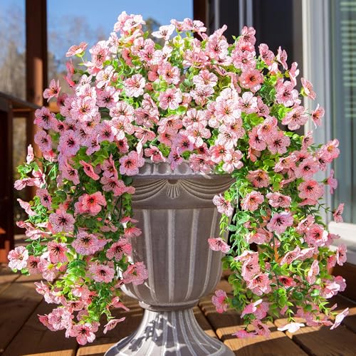 INSPRING Artificial Faux Outdoor Outside Flowers Plants, 2 PCS Fake Silk UV Resistant Look Real Pink Daisy Trailing Vines for Front Door Porch Planter Urn Patio Balcony Decoration - color: Pink