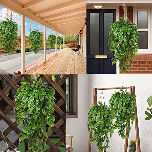 RECUTMS Artificial Hanging Plants 4Pcs, Fake Monstera Leaves Ivy Vine Faux Greenery UV Resistant Tropical Palm Leaf Swag Plant for Garden Home Jungle Hawaiian Luau Party Outdoor Indoor Spring Décor - color: Palm Leaf Hanging Plants 4pcs