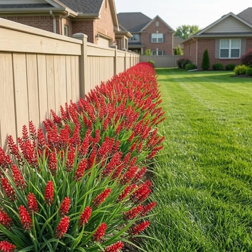 Rowfad 22 Pcs Artificial Outdoor Flowers Fake Outdoor Plants Monkey Grass with Red Flowers for Pot Decor for Window Garden Patio Hanging Planter Pathway Front Porch (22, Red) - color: Red