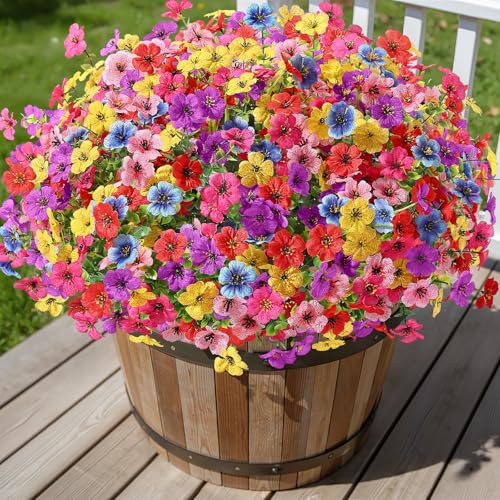 Alupssuc 24 Bundles Artificial Flowers for Outdoors Decoration, UV Resistant Silk Faux Floral Spring Fake Plastic Plants Greenery for Outside Indoor Home Garden Porch Window Box Decor, Mix 6 Colors - color: Red Rose Purple Blue Yellow Pink