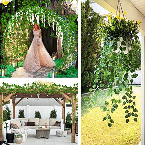 168 feet Artificial Vines Greenery Garland Fake Hanging Leaves Faux Foliage Plants for Wedding Party Garden Home Kitchen Office Wall Decorations (Scindapsus/24 Strands) - color: Scindapsus/24 Strands