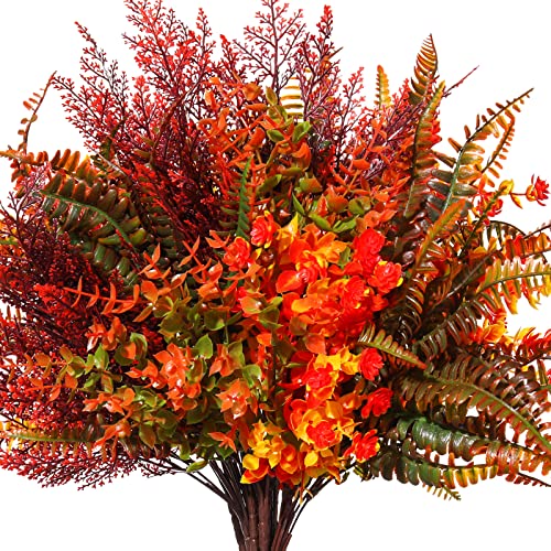 Geosar 24 Bundles Fall Artificial Flowers UV Resistant Artificial Outdoor Plants Yellow Orange Faux Flowers Decorations for Home Garden Porch Wedding Autumn Decor