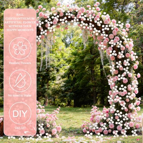INQCMY Artificial Flowers 12 Pcs Fake Chrysanthemums White Faux Kiku Flower Long Stem 20" Realistic Silk Pompon Mums for Vase Wedding Bouquets Centerpieces Home Decor - color: White
