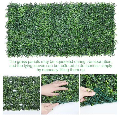 4-Layer Grass Wall Panels 20 Pack, 12”x16” Artificial Boxwood Panel Faux Grass Decor, UV-Resistant Green Plant Backdrop for Indoor Outdoor Use, Privacy Screen for Gardens, Yards, Parties, Weddings - size: 20Pack 12in x 16in