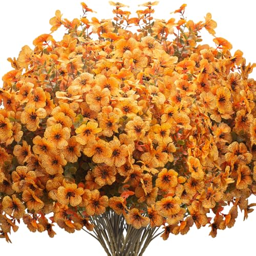 Grunyia 16 Bundles Artificial Fall Flowers UV Resistant Faux Greenery, All Weather Outdoor Autumn Decor for Thanksgiving Christmas Wedding Home Garden Fireplace Party Décor (Fall Orange Yellow) - color: Fall Orange Yellow