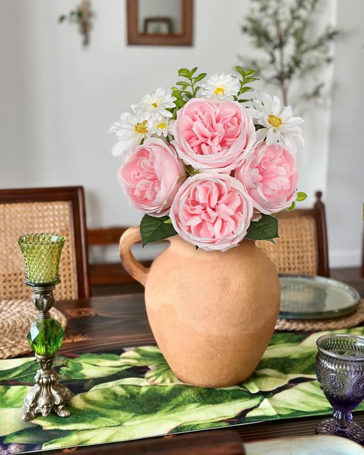GnFlus Artificial Peony Flower Stems 11pcs Pink Faux Peonies & Daisies Silk Flowers 14.5" Fake Flowers for Vase Centerpiece Wedding Party Home Decor DIY Bridal Bouquet - color: Peony, Pink, size: 1 Pack