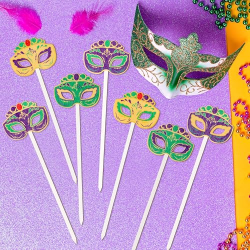 TICIAGA Carnival Mask Wooden Picks - 14PCS Circus Mask Double-Sided Wooden Decorative Picks for Home Vase Filler Mardi Gras Colorful Mask Wooden Picks Decor for Carnival Party Decorations Supplies - color: Carnival Mask