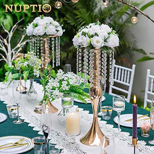 NUPTIO 10 Pcs 21.3 inches Tall Crystal Flower Stand Wedding Road Lead Tall Flower Holders Centerpiece Crystal Flower Chandelier Metal Flower Vase for Reception Tables Wedding Supplies - color: Gold, size: 10 x L