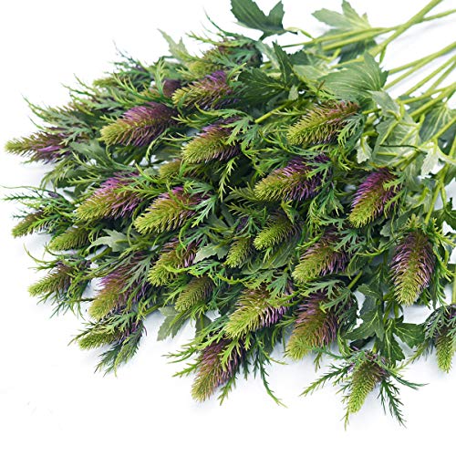 FiveSeasonStuff Real Size Artificial Thistle Flowers Real Touch 8 Stems Rustic Purple Thistle Decor Spray Eryngium | Sea Holly for Wedding Bouquet Centerpiece 26 inches - color: Purple