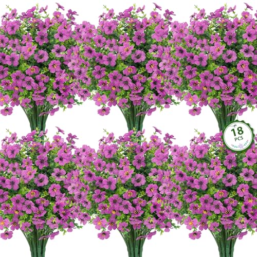 Roberly Artificial Flowers for Outdoors, UV Resistant Silk Faux Flowers Daisy with Eucalyptus Greenery Stems Fake Plastic Plants for Spring Summer Patio Garden Home Decor, 18 Bundles, Light Purple - color: Light Purple