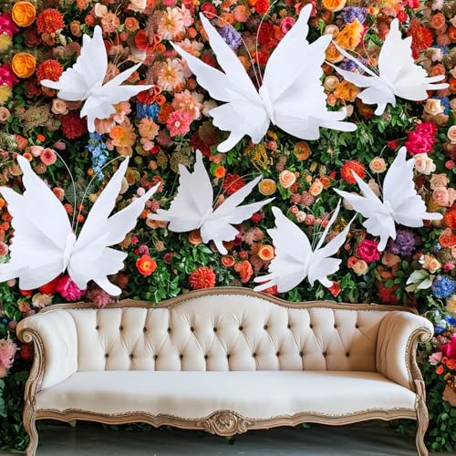 3 Pcs 3D Large Hanging Butterfly Decorations Large Butterfly Birthday Party Decorations 3D Crepe Paper Decoration for Wedding Party Birthday Baby Shower Garden(White,11inch,20 Inch) - color: White, size: 11inch,20 Inch