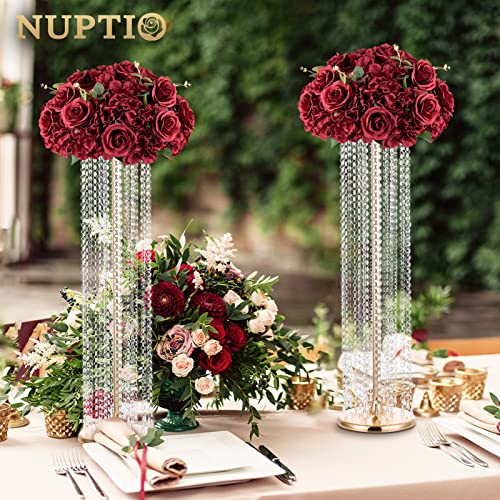 Nuptio Flower Balls for Wedding Centrepieces - 2 Pcs 15.7 inch Diameter Large Burgundy Artificial Flowers Roses Ball Fake Flower Arrangement Bouquet Faux Rose for Wedding Party Centrepiece Decorations - color: Burgundy, size: 15.7" Diam - 2 PCS