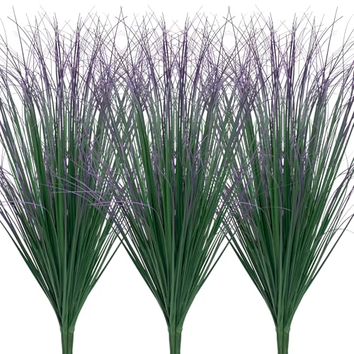 12Pcs Artificial Grass Plants, Faux Shrubs Wheat Grass, Artificial Tall Grass Fake Plants for Outdoor Decor,Artificial Greenery Stems Weed for Room Indoor Home Decor（Green Purple Tail） - color: Green Purple Tail, size: 12Pcs