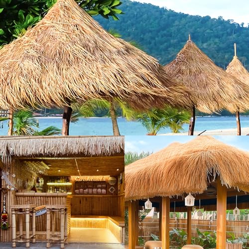 XLX TURF Artificial Thatch Roof for Tiki Bar Hawaiian Beach Party Decorations - Fireproof Wild Mexican Style Artificial Hay Straw Roll Crafts Garden Fence Patio - 20' x 15.74" Duck Blind Grass - size: 15.74" x 20'