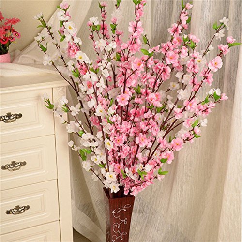 5PCS Artificial Cherry Blossom Branches Silk Spring Peach Blossom Fake Flowers Arrangements for Home Wedding Decoration (5PCS Pink) - color: 5pcs Pink