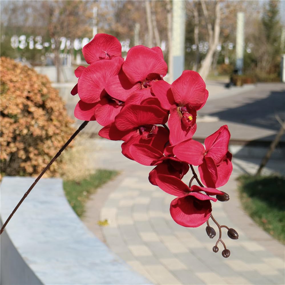 Rikyo 8 Heads Faux Orchid,40" Bouquets 2 Stem Phalaenopsis No Fade Petals Fake Flowers Forever Plants for Home Decoration, Office Decor,Wedding Party Decoration (Red) - color: Red