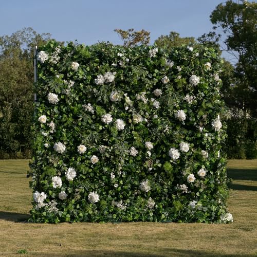 rosemorning 8x8FT Green Artificial Flower Wall Backdrop,5D Silk Flower Wall Panel for Wedding Party Birthday Baby Shower Photo Booth Decor Easy to Install Reusable - color: Sandelwood-Green, size: 8Ft*8Ft