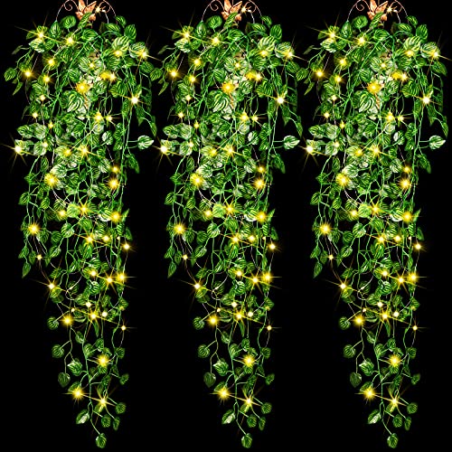 3 Packs LED Artificial Hanging Plants, 3.6 ft Fake Hanging Plant, Ivy Vine Fake Leaves Greeny Chain Wall Home Room Garden Wedding Garland Outside Decor (Basket Not Included) (Watermelon Leaves Style) - color: Watermelon Leaves Style
