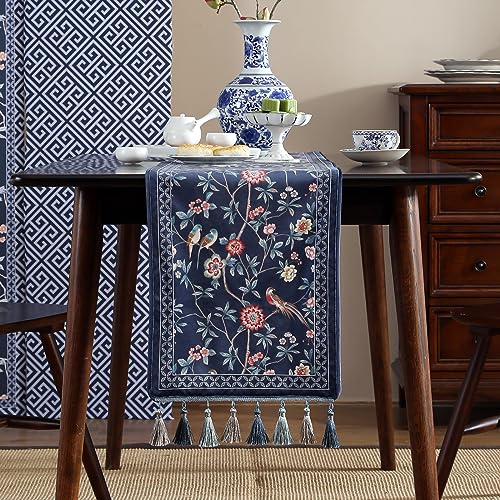 patdrea Vintage Chinoiserie Floral Table Runner Farmhouse for Home Kitchen Dining Decor Parties Family Dinners 12"*63" - color: Lanruoting, size: 12"*63"