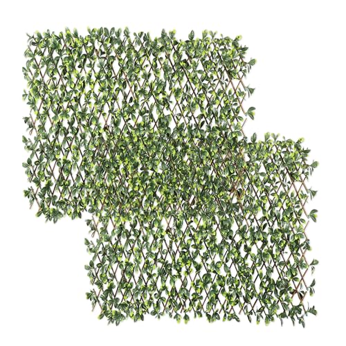 ECOOPTS Stretchable Artificial Buxus Leaf Faux Ivy Privacy Fence Screen, Expandable Decorative Fencing Panel for Balcony Patio Outdoor (Single Sided Ficus Leaves, 2 Pieces) - color: Single Side Ficus, size: 2 Pieces