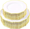 WDF 100pcs Gold Plastic Plates - High-end Baroque Design - Heavy Duty White &Gold Wedding Plates Set Ideal for Party/Wedding/Birthday - color: Gold, size: 100PCS