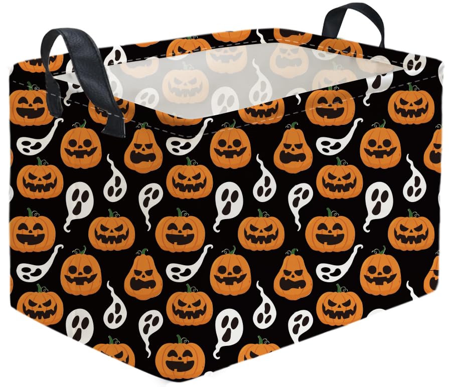 Rectangular Kids Basket,Halloween Basket.Cute Baskets for Room Decor, Pumpkin Baskets with Handles.Books Bins,Gifts Box. (Black Pumpkin) - color: Black Pumpkin