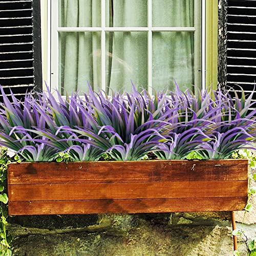 16Pcs Artificial Grass Fake Plants 17.3in Outdoor Plants UV Resistant Faux Greenery Stems Fake Grass for Home Window Garden Office Patio Pathway Front Porch Halloween Décor Green & Purple - color: Green & Purple, size: 16 Pcs