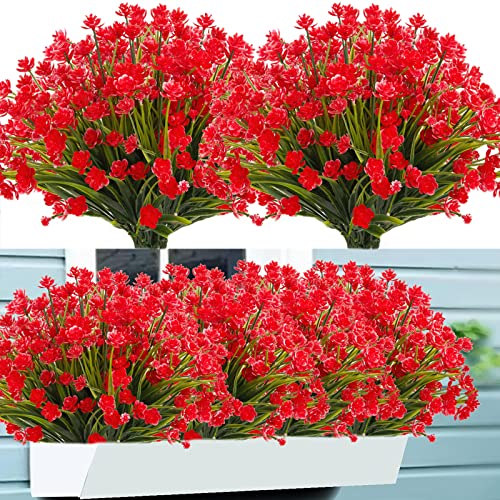 Artificial Flowers for Outdoors,20 Bundles UV Resistant Outdoor Fake Daffodil Flowers,Artificial Faux Plastic Outdoor Flowers Greenery Shrubs Plants for Indoor Outside Decor(Red) - color: Red, size: 20 Bundles