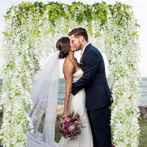 ZINHO 60 Branches Wisteria Hanging Flowers, Artificial White Wisteria Flowers Garland for Wedding Arch Ceremony Party Garden Home Backdrop Decor - color: White
