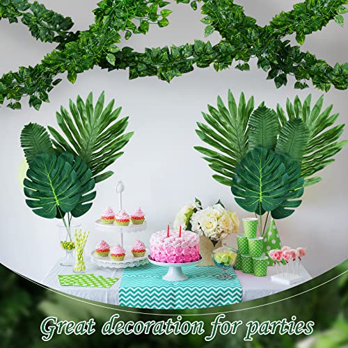 XunYee 60 Pcs Total 82.5 ft Jungle Theme Party Decoration, Tropical and Monstera Palm Leaves, 2026 Artificial Ivy Rattan Vines, Fake Greenery Faux Leaves for Baby Shower Safari Party Decoration Set - style: Ivy Vines
