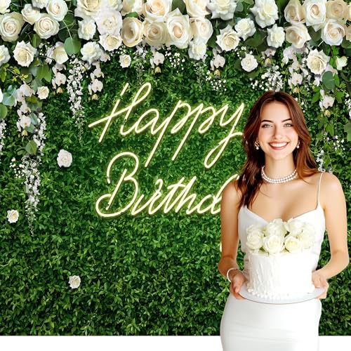 Riyidecor Green Leaves Birthday Backdrop Vinyl Neon White Rose Flower Floral Blossom Elegant Greenery Grass Wall Botanical Plant 10Wx8H Feet Photography Background Birthday Photo Studio Shoot - color: A-Birthday （White Rose）, size: 10Wx8H
