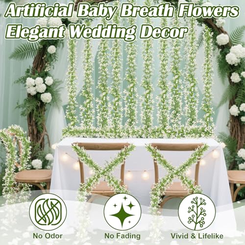RAINFLOW 5.9Ft Babys Breath Artificial Flowers Garland - 1PCS Lush Baby Breath Flowers Artificial Bulk Vines, White Flower Garlands for Wedding Arch Party Fireplace Backdrop Indoor Outdoor Decor