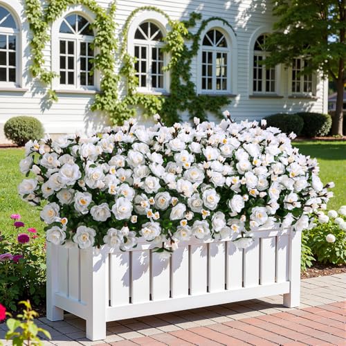 Alupssuc 8 Large Bundles Artificial Flowers for Outdoors Spring Decoration, UV Resistant Faux Flowers Silk Camellia Realistic Fake Flowers for Yard Patio Planter Porch Balcony Garden, White - color: White