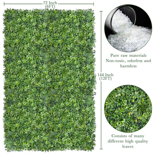 ODTORY Artificial Green Wall Roll: 6FTx12FT UV-Anti Faux Ivy Greennery Boxwood Privacy Backdrop Fence Screen Panels for Party Garden Decor,Indoor Outdoor Patio Balcony - size: 6FT x 12FT
