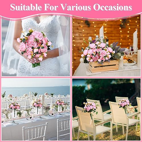 Hoteam 24 Bundles Artificial Peonies Flowers Wedding Faux Flowers Silk Peony Bouquet Bulk Bride Fake Florals Arrangements for Table Centerpieces Wedding Party Vase Decor (Light Pink) - color: Light Pink