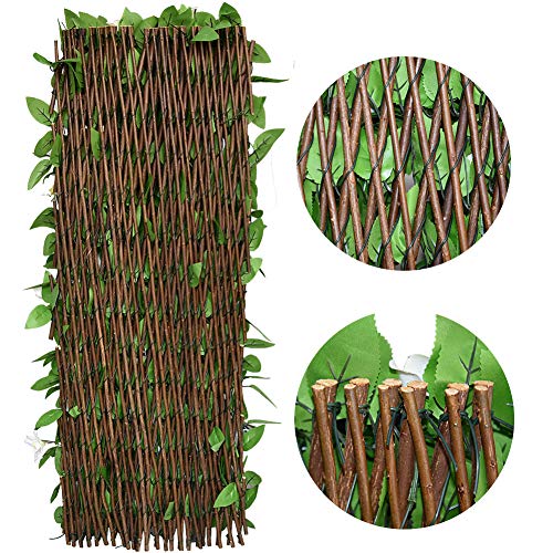 Expandable Faux Ivy Fence,Artificial Privacy Screen Decor for Outdoor Wall, Balcony and Patio, Single Sided Leaves (2,White Flower) - color: White Flower