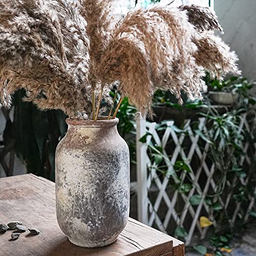 SIDUCAL Rustic Ceramic Farmhouse Flower Large Vase, Whitewashed Terra Cotta Vase, Pottery Decorative Flower for Home Decor, Table, Living Room Decoration, Shelf Decor, Mantel, 9.5 Inch, Terra - color: Terra-l