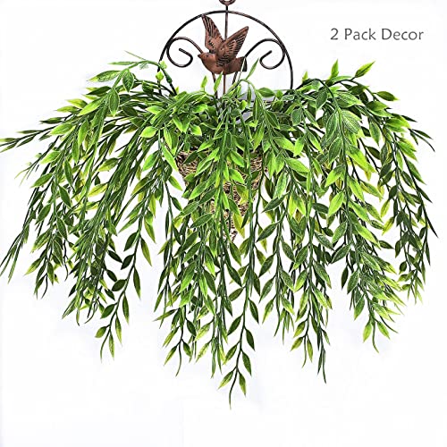 Artificial Weeping Willow Plants, Fake Hanging Vine Decor Plastic Greenery Leaves Faux Ivy for Indoor Outdoor Garden Door Wall DIY Basket Planter Filler Wedding Party Decoration Blackish Green 4 Pack - color: Weeping Willow Vine/ 4 Pcs