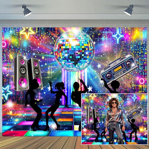 6X4ft Disco Backdrop 70s 80s 90s Theme Retro Dance Party Photography Background Neon Disco Ball Wedding Birthday Party Decoration Prom Portrait Photo Props Wall Decor Banner - color: Multi2, size: 6X4FT